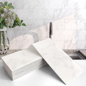 Grote zelfklevende wandtegels badkamer - marmeren keuken tegelstickers - waterdicht en stok op - 100x200mm (23 Carrara witte tegels)