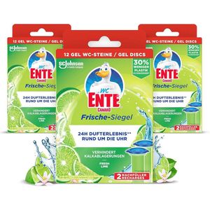 Navullingen voor frisse toiletreiniger, 3 x 2-delige navulling, mandloze wc-reiniger met gel, 18 gel wc-stenen, Fresh Lime, 3 x 36 ml