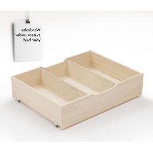 Opberglade met wielen en vakken - Houten kist 23 cm hoog - Opbergdoos voor Kaja en Külli bedden 180x200 Ladeblok