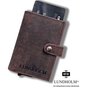 Lundholm leren heren pasjeshouder creditcardhouder - Portemonnee heren pasjeshouder leer RFID safe - mannen cadeautjes | Donsö Serie Donkerbruin