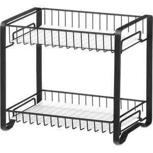 2 Tier Kitchen Rack Metal Spice Rack with Plastic Plates, Non-Slip Feet, Easy to Assemble for Work Top, Pantry, Bathroom, Kitchen