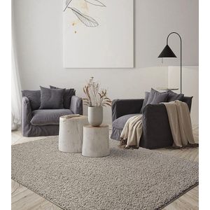 Vloerkleed 200x290 hoogpolig - Zilver - Wasbaar met Antislip onderkant - FOXY Shaggy by The Carpet