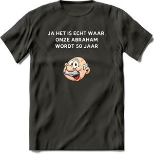 Ja het is echt waar T-Shirt | Grappig Abraham 50 Jaar Verjaardag Kleding Cadeau | Dames – Heren - Donker Grijs - XL