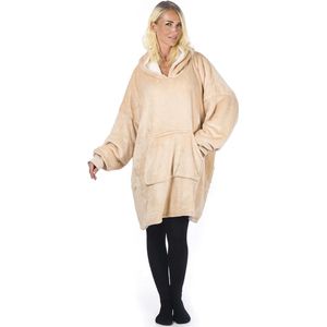 HomeVero, Comfort Blanket - Hoodie Deken – Beige – Fleece hoodie plaid met mouwen – Oversized knuffeltrui voor heren en dames
