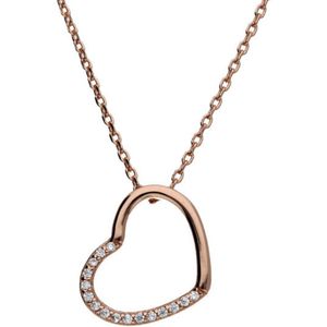 Ketting Rosegoud Hartje met Zirkonia - Zilver 925 18k Rose goud ketting - Valentijnsdag Cadeau - Zilveren Ketting Hart Met Zirkonia Rosegoud Plating - Amona Jewelry