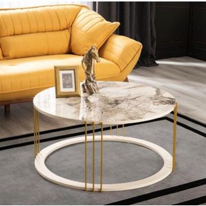 Meubelsofa- Salontafel-Goudkleurige-Metalen poten-MDF-90*90*45 cm-Eenvoudıg te monteren