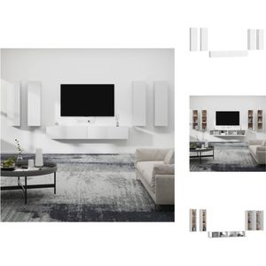 vidaXL TV-meubel Set - Klassiek design - Bewerkt hout - Wit - 6 stuks - Kast