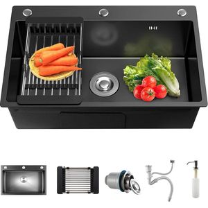 Goodivery ® Hoogwaardige Inbouwkeuken Spoelbak van Roestvrij Staal met Afvoer en Zeepdispenser, 50 x 40 cm