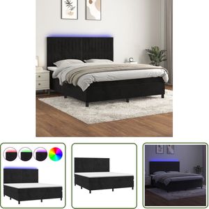 The Living Store Boxspring met matras en LED fluweel zwart 180x200 cm - Boxspring Bed - Fluweel Bed - Led Bed - King Size Bed - Tweepersoons Bed