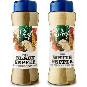 Shef - kruiden en specerijen - Witte peper en Zwarte Peper fijn gemalen set