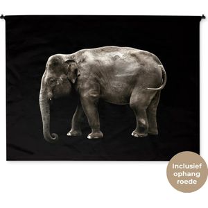 Wandkleed Dieren op een zwarte achtergrond - Olifant op zwarte achtergrond Wandkleed katoen 180x135 cm - Wandtapijt met foto