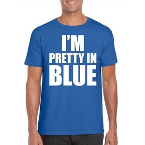 I am pretty in blue tekst t-shirt blauw heren - blauwe heren fun shirts M