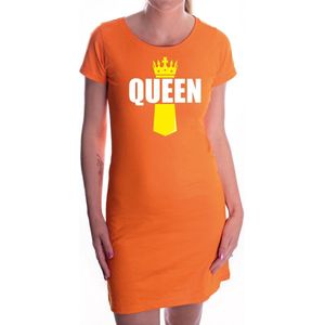 Queen met kroontje Koningsdag jurkje oranje - dames - Kingsday dress / outfit / kleding S