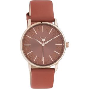 OOZOO Timepieces - rosé goudkleurige horloge met abrikozen leren band - C10934 - Ø35