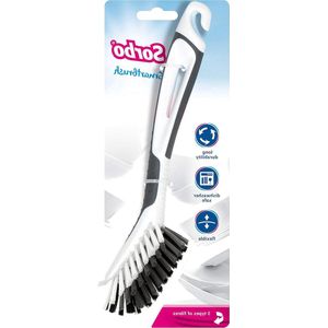 Duurzame afwasborstel met antislip handvat - hittebestendig - 1 stuk - grijs - 6 x 10 x 26 cm