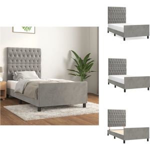 vidaXL Bedframe - Light Grey - 203 x 103 x 118/128 cm - Adjustable Height - Velvet - Sturdy Legs - Plywood Slats - Comfortable Support - Mattress Not Included - Bed