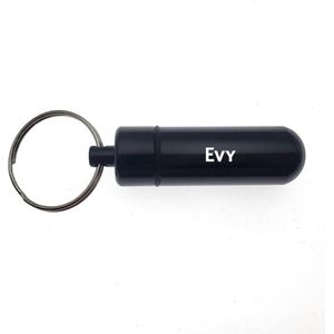 Sleutelhanger - Pillenkoker - Met Naam - Evy - Medicatie - Identiteitskoker - Zwart