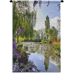 Wandkleed Monet's tuin - Kleuren met weerkaatsing in het water van Monet's tuin in Frankrijk Wandkleed katoen 60x90 cm - Wandtapijt met foto