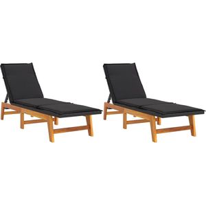 vidaXL Ligbedden 2 st met kussens - Rattan & Hout Ligbed - Loungebed - Zonnen - Relaxen - Tuinset