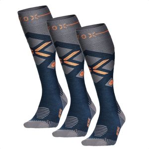 STOX Energy Socks - 3 Pack Skisokken voor Vrouwen - Premium Compressiesokken - Kleur: Blauw/Oranje - Maat: Small - 3 Paar - Voordeel - Mt 36-38