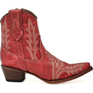 Circle G dames cowboy enkellaarzen in rood leer met witte stiksels