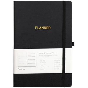 A5 Planner hardcover - Zwart - Organiser - Ongedateerde agenda - Weekly planner - Habit tracker - incl stickers