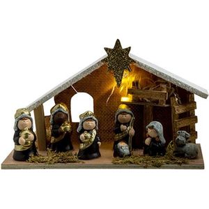 Kerststal gold incl. 2xLR44 batterijen zwart 28x10xH17 cm keramiek