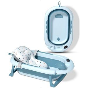 Babybadjes 3 in 1 opvouwbaar- babybad - Inclusief badkussen babybadset - Thermometer ingebouwd - model 2023 - Blauw