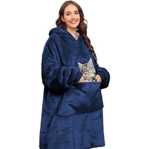 Oversized hoodie sweatshirt dames capuchonpullover lange mouwen met capuchon pullover sweatshirt ronde hals heren vrouwen oversized deken sweatshirt comfortabele reuzen - Blauw