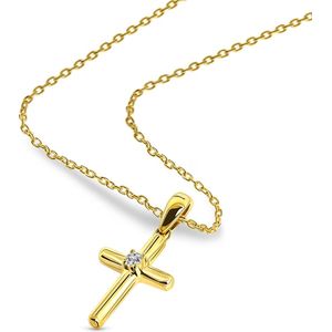 Miore - Diamanten Kruis Ketting Dames - Conflictvrije Edelstenen - 9 Karaat - kleur Geelgoud - Jezus Hanger - Handgemaakte Hoogwaardige Sieraden
