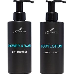 Douchepakket Zen Moment - Shower & Wash + Bodylotion - 300 ml per fles - Claudius Cosmetics - bodycare - luxe fles - set van 2 stuks - Cadeau