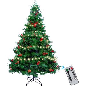 Magische 6ft Kunstkerstboom Met 15M 300LED Verlichting En Decoratieve Bessen En Dennenappels Voor Feestelijke Binnen- En Buitendecoratie