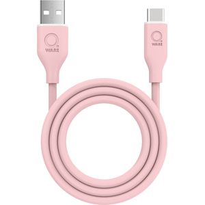 Qware - USB A to USB C - Kabel - Cable - Fast charge - Snel laden - 1 meter - Siliconen - Knoop vrij - Extra flexibel - Roze