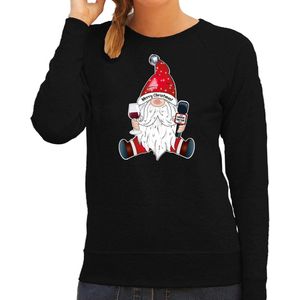 Bellatio Decorations foute kersttrui/sweater voor dames - karaoke gnoom - zwart - kerstkabouter XL