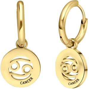 Lucardi Dames Goldplated oorbellen met sterrenbeeld kreeft - Oorbellen - Cadeau - Staal - Goudkleurig