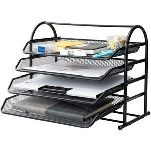 Unyqoos® Efficiënte Vierlaagse Mesh Documenten Organizer voor Bureau en Kantoor met Verstelbare Lades