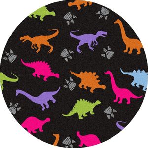 Mat, Vloermat, Vloerkleed, Tapijt, Kind - Kinderkamer Dino - Rond - Wasbaar - Antislip -75 x 75 cm