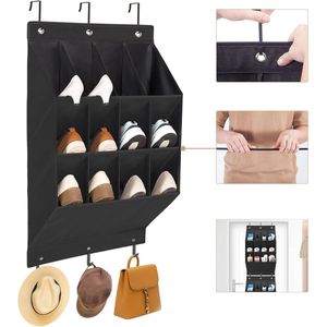 1 stuks - zwart De schoenenhanger-organizer - Over de deur schoenenorganizer - Over de deur hangende schoenenorganizer - 12 zakken - schoenenopbergrek organisator - voor deur, de muur, de kastroede of waar dan ook worden gehangen - Kasten - Schoenen