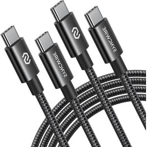USB C-kabel 6ft 2-pack 60W 3A USB C naar USB C snellaadkabel nylon gevlochten voor iPhone 15/15 Pro/15 Plus/15 Pro Max MacBook Pro Samsung Galaxy zwart.