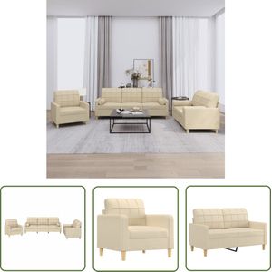 The Living Store 3-delige Loungeset met kussens stof crèmekleurig - Loungeset - Bankstellen - Tuinset - Crème Kleur - Stoffen Lounge Set
