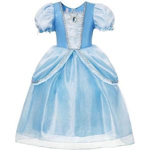 Prinses - Prinsessenjurk - Verkleedkleding - Blauw - Maat 122/128 (6/7 jaar)