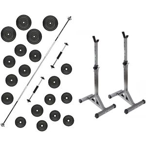 Halterset  Gewichtenset Fitness set Dumbbell inc 50 kg Halterschijven en HALTERSTEUN + 2 Dumbbellstangen 45cm + Halterstang Recht 180cm