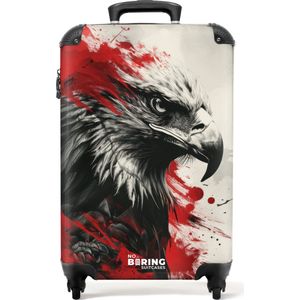 NoBoringSuitcases.com® - Handbagage koffer lichtgewicht - Reiskoffer trolley - Zwart wit adelaar met rode verf - Rolkoffer met wieltjes - Past binnen 55x40x20 en 55x35x25