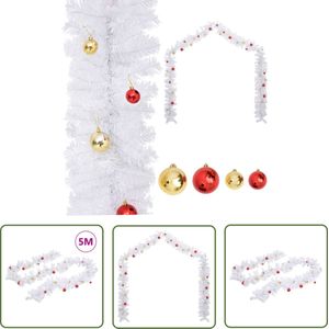 The Living Store Kerstslinger versierd met kerstballen 5 m wit - Kerstslinger - Kerstverlichting - Kerstdecoratie - Pvc Kerstdecoratie - Winterdecoratie