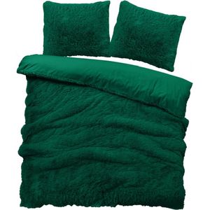 iSleep Dekbedovertrek Teddy Plush - Eenpersoons - 140x200/220 cm - Donker Groen