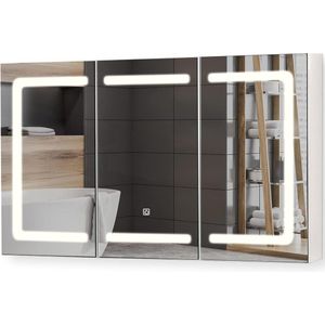Badkamerkast - Badkamer Spiegel - Badkamerspiegel met verlichting - Badkamerkast met spiegel - Badkamer Spiegelkast - 21 kg - Glas - MDF- Met aanraakschakelaar - Dimbaar - Wit - 100 x 60 x 13 cm
