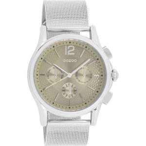 OOZOO Timepieces - Zilverkleurige horloge met zilverkleurige metalen mesh armband - C9105