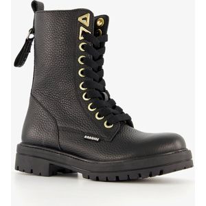 Braqeez leren meisjes veterboots zwart - Maat 30 - Uitneembare zool