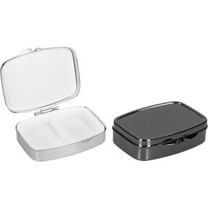 kwmobile Pillendoos met 2 vakken - Set van 2x Roestvrij Staal Pillendoosje - Organizer Voor Tabletten en Pillen - in zilver / zwart