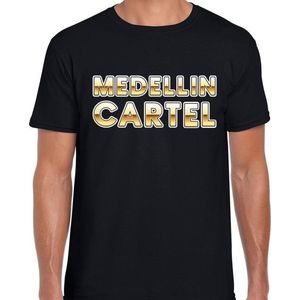 Drugscartel Medellin Cartel tekst t-shirt zwart met goud heren L